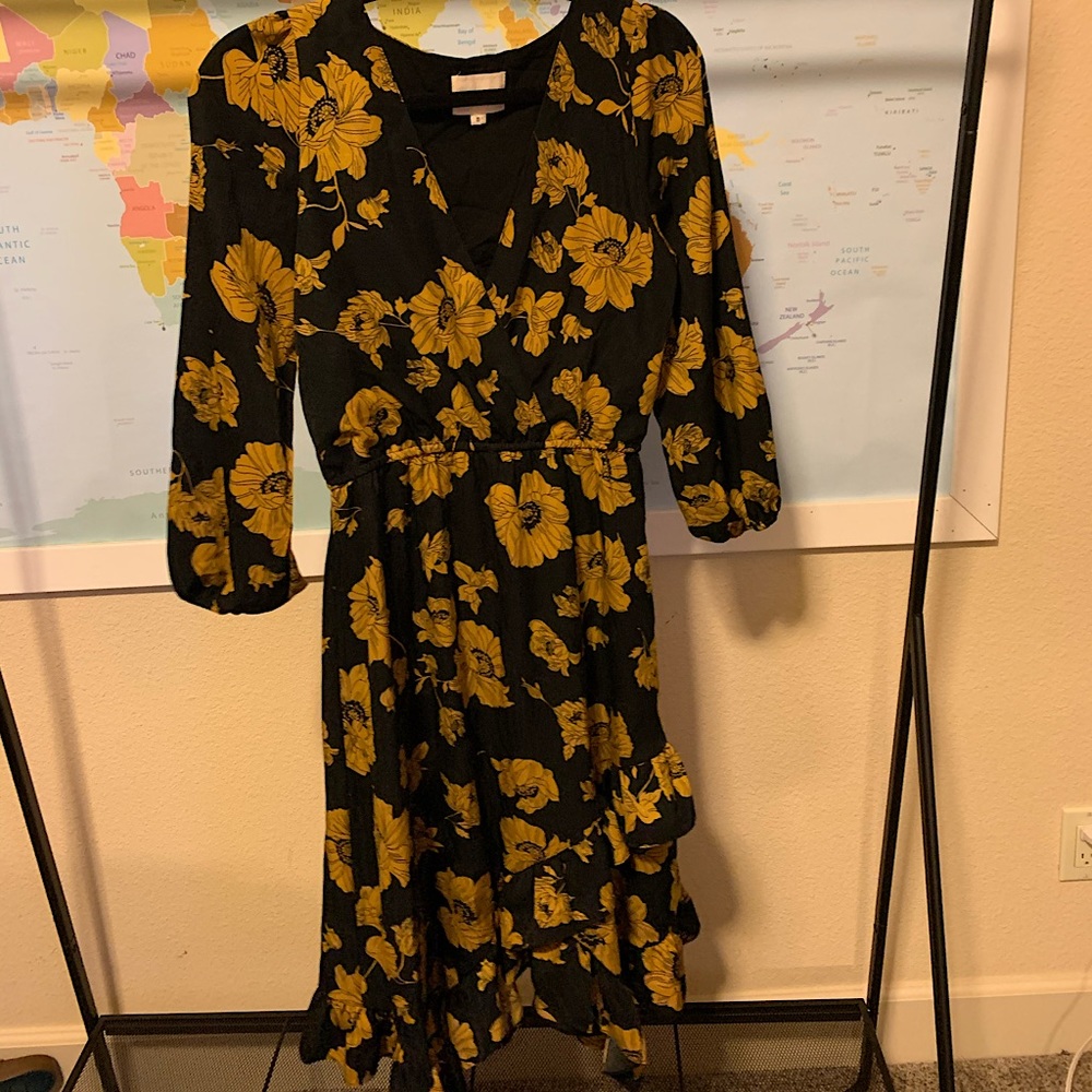 Yellow & black floral print dress